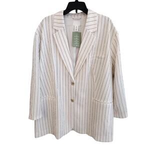 H&M | Oversized White & Black Striped Textured Single-Breasted Blazer Jacket XL